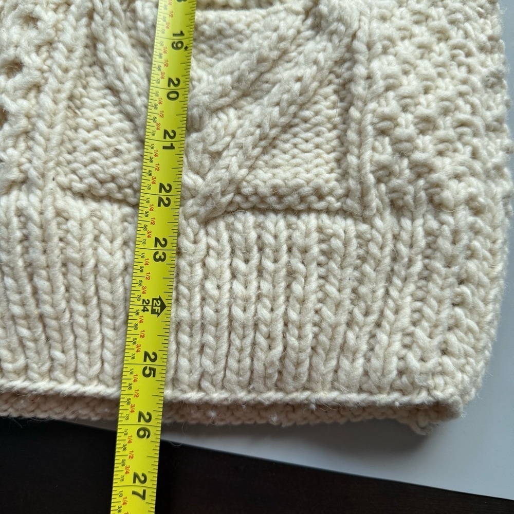 HandKnit Fisherman Cable Knit Wool Hoodied Zip Cardigan Sweater White M / OS - Picture 5 of 7